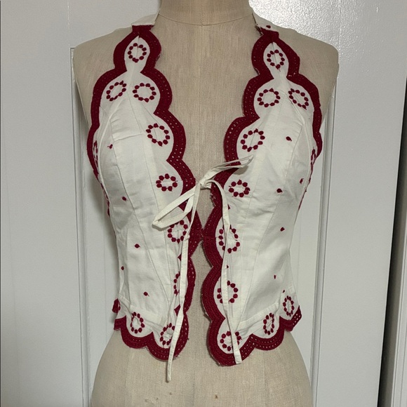 Free People White and Red Embroidered Halter Top - Picture 2 of 9